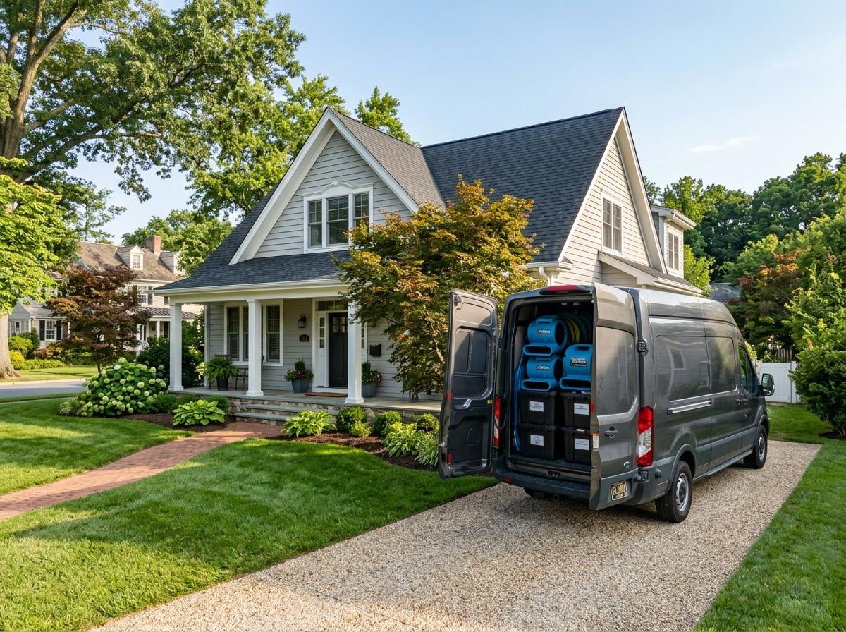 Commercial restoration emergency response vehicle staged at a Delaware residential property